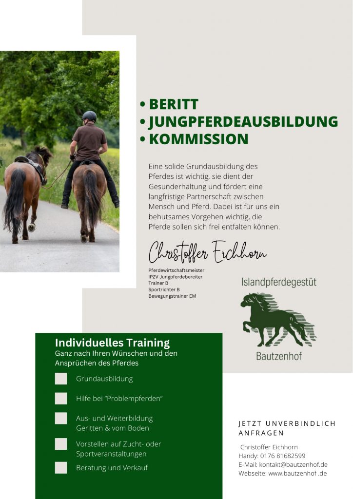 Wir haben wieder freie Plätze für Beritt, Jungpferdeausbildung und Verkaufskommission